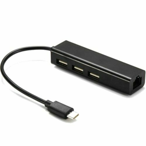 Сетевая карта RJ-45 KS-is KS-339B USB2.0 Type-C на LAN Ethernet кабель адаптер плюс хаб три порта RTL8152B - чёрная черный
