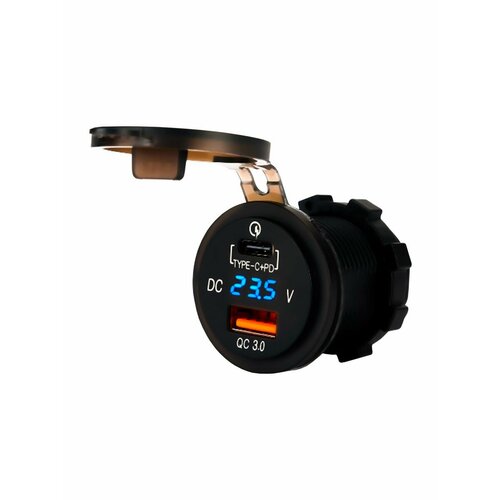 Зарядное устройство автомобильное врезное SG2016PF 1USB1Typ-CQC30PD30 вольтметр 806₽