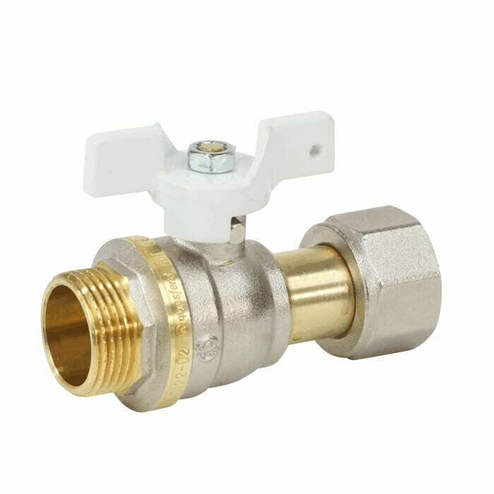 фото Кран шаровой латунь никель 1122 Standard Ду 15 Ру40 НР/нак. гайка полнопроходной бабочка белая Aquasfera 1122-01 .