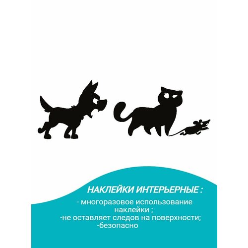 Наклейки интерьерные на стену кот и мышь