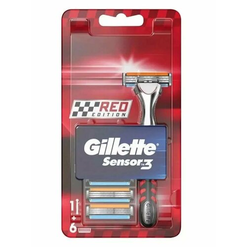 Бритвенный станок Sensor 3 Red + 6 сменных кассет