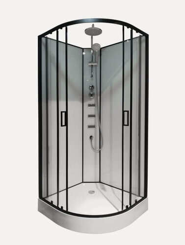 Изображение товара Loranto NEO: душевая кабина 90×90 см с тропическим и ручным душем, чёрный матовый профиль.