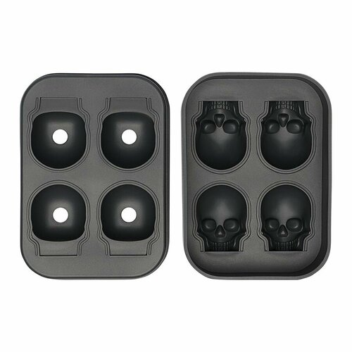Форма для льда в виде черепов 4 шт Ice skull графит 490₽