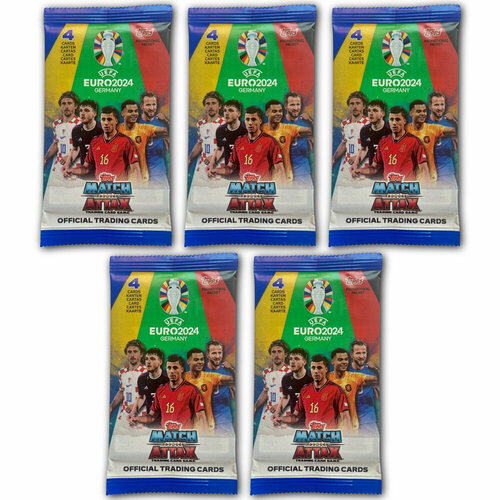 Футбольные карточки Евро 2024 5 пакетиков карт Topps Match Attax Еuro 2024 любителям спортивных коллекций Панини