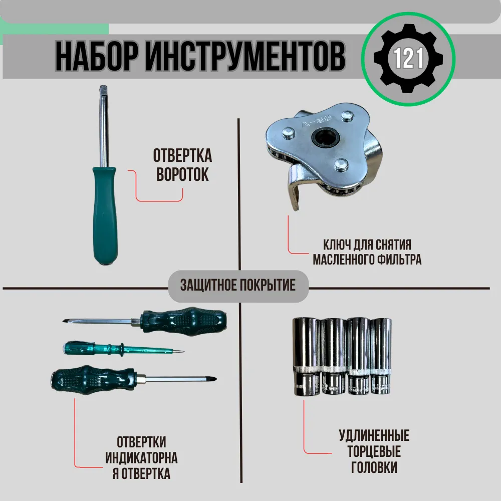Набор инструментов для авто в чемодане, набор инструментов для автомобиля 121 предмет, профессиональный, головки, биты, отвертки — фото 1