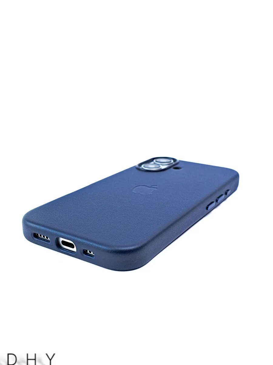 Чехол Dhy Leather Case, для iPhone 16, магнитное крепление, темно-синий — фото 1