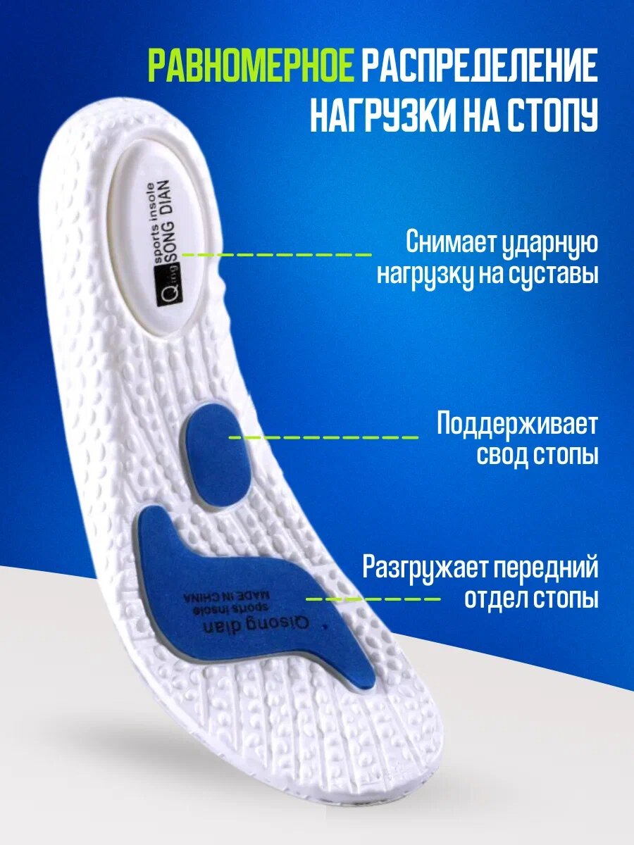 Стельки для спортивной обуви, амортизирующие, каркасные, антибактериальные, размер 43-44 — фото 1