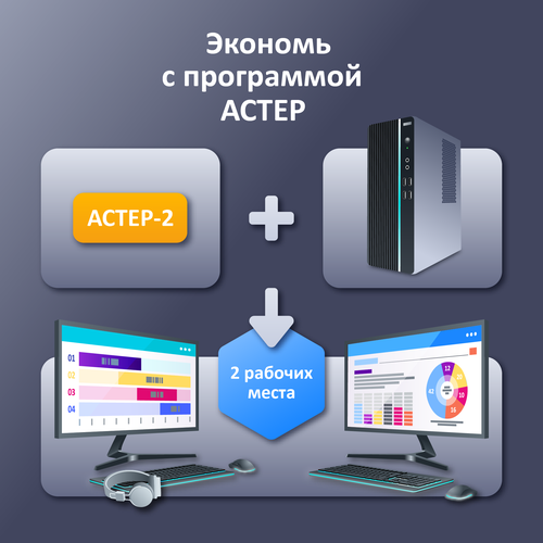 Астер-2. Два пользователя за одним компьютером одновременно и независимо. Годовая лицензия для создания 2 рабочих мест на одном ПК (системном блоке).