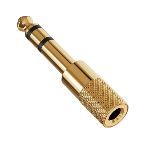 Аудио-переходник адаптер Mini Jack 3.5 мм (female) - Jack 6.35 мм (male), золотистый