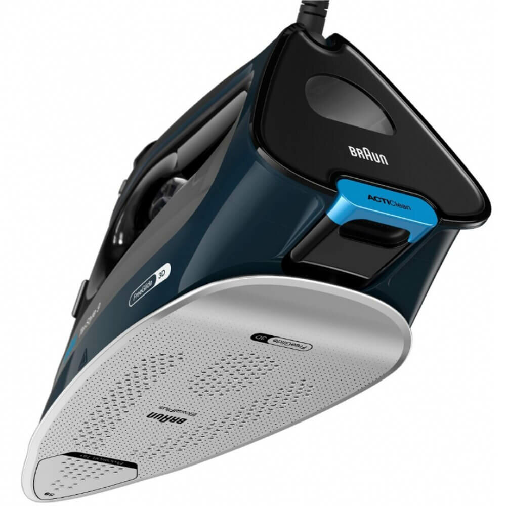 Утюг BRAUN SI9682DB черный/синий, мощность 3200Вт, подошва алюминий, резервуар 320мл, защита от накипи — фото 1