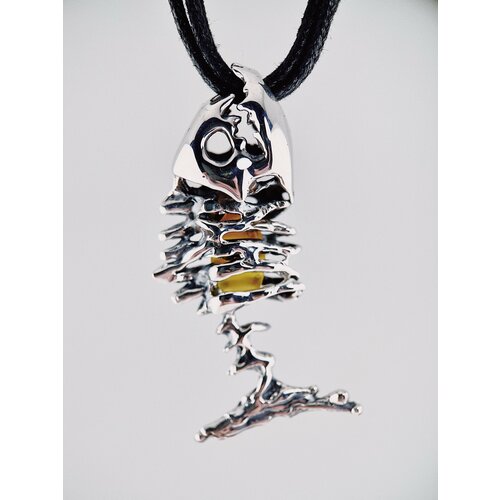 Подвеска Братья Глазуновы, серебро, 925 проба, оксидирование, янтарь, размер 5.4 см., серебристый