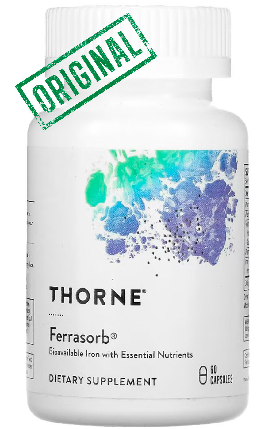 Thorne Research, Ferrasorb, железо с кофакторами, высокая степень усвояемости, 60 капсул