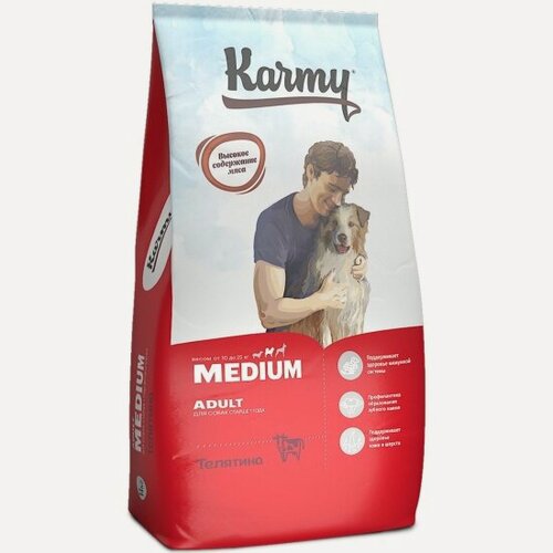 Изображение товара Корм сухой Karmy Medium Adult Телятина для взрослых собак средних пород старше 1 года, 14 кг