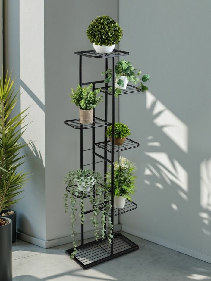 Подставка для цветов Greengo 7 полок, 43х22х126 см, напольная, металл, чёрная