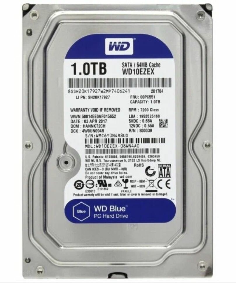 1 ТБ Внутренний жесткий диск Western Digital Blue 3.5" 7200 (WD10EZEX)
