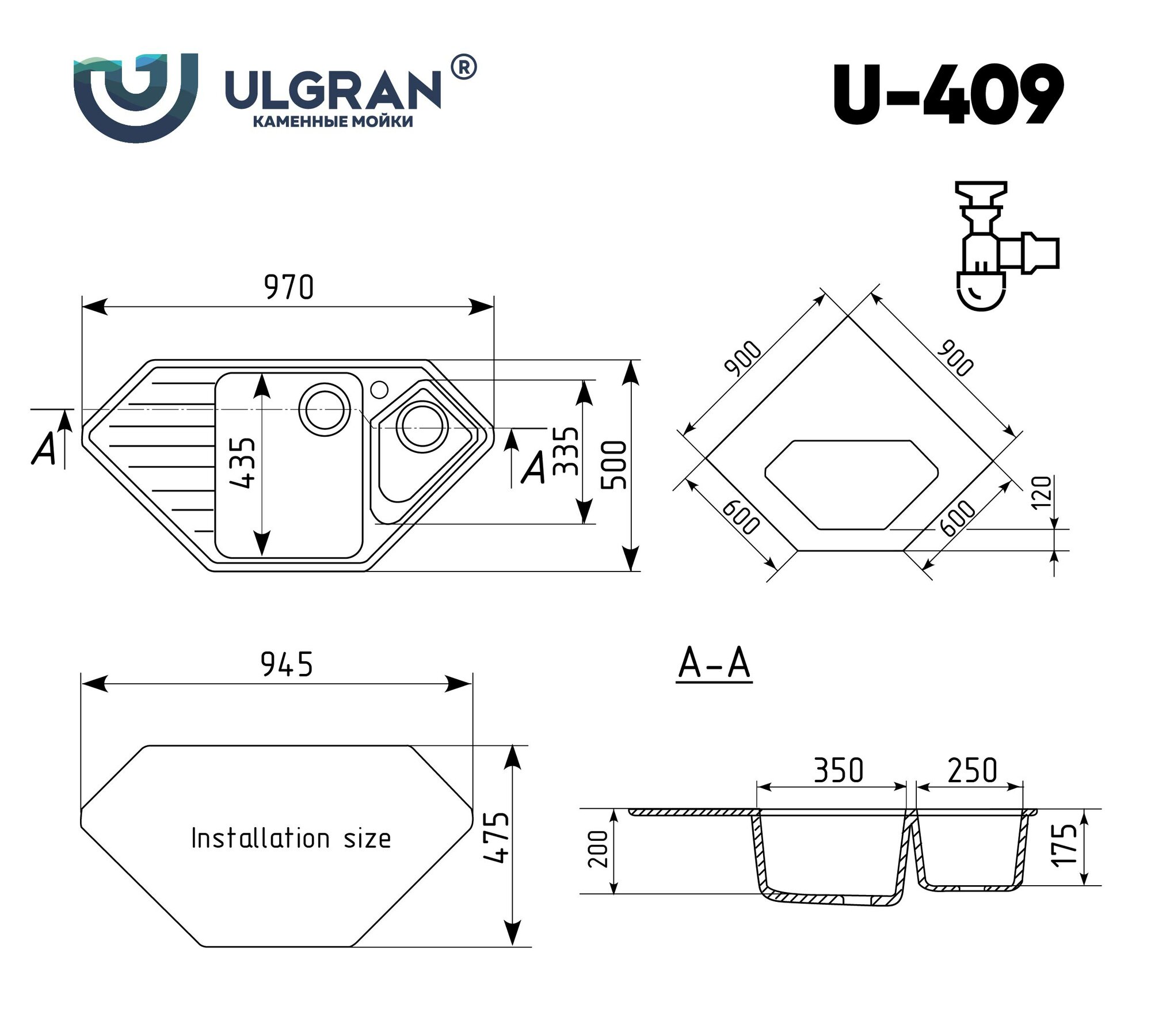 Кухонная мойка Ulgran Classic 97 см U-409-345 коричневая