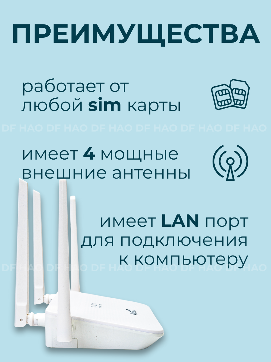 Роутер с сим картой, Wi-Fi роутер, 4G,4 антенны белый, роутер от сим карты, wi-fi роутер от сим карты — фото 1