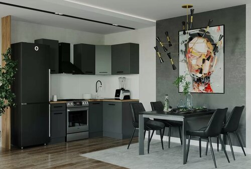 Изображение товара Кухонный гарнитур Sanvut угловой Антрацит 2000х1200 столешница 26 мм, каркас ЛДСП, фасад ЛДСП, Антрацит