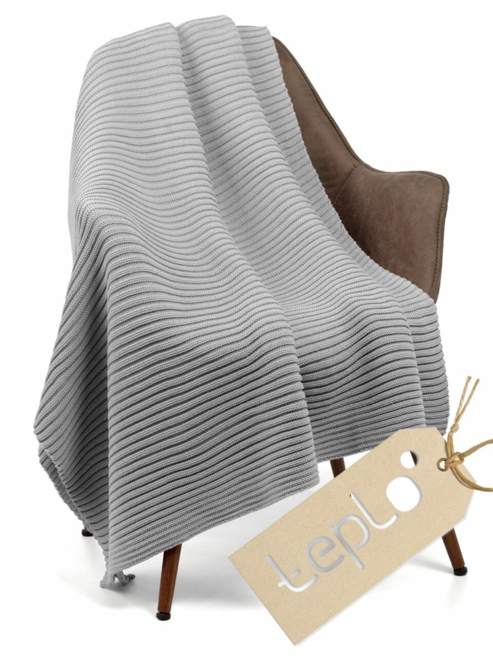 Плед на диван вязаный, подарочный, интерьерный, теплый 110х170, Quill, светло-серый