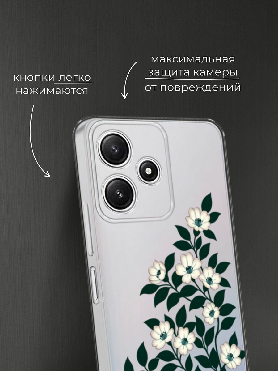 Чехол на Xiaomi Redmi 12 5G / Сяоми Редми 12 5G с принтом "Цветы с черными листьями" — фото 1