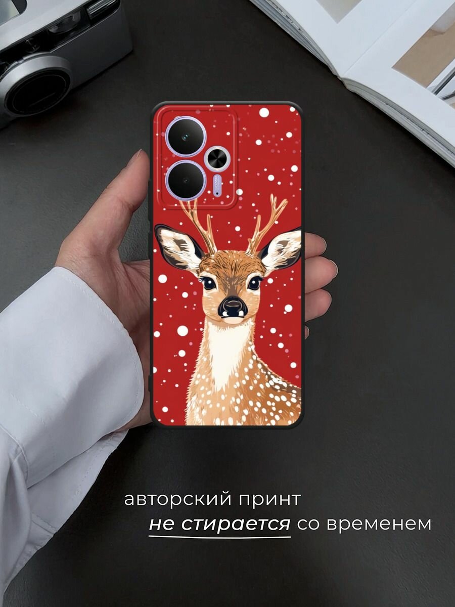 Черный матовый чехол на Realme 14T / Реалми 14Т с принтом "Гордый олень 2" — фото 1