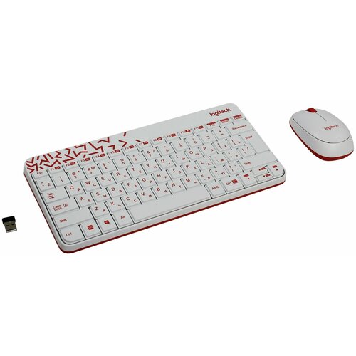 Комплект клавиатура + мышь Logitech MK240 Nano, white/red, английская/русская набор logitech mk240 nano white red usb