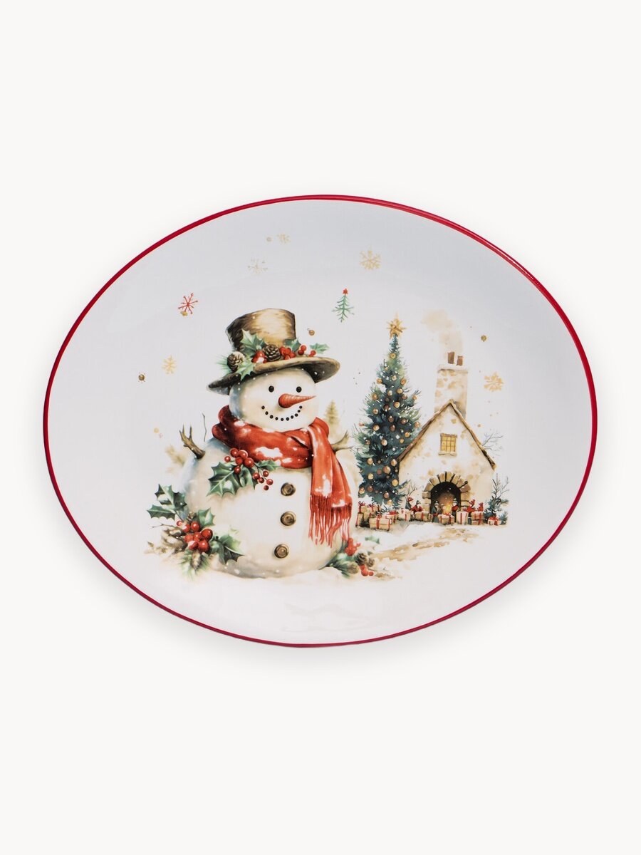 Блюдо Agness "С Новым Годом!", 31,5*25,5*3 см, сервировочное, керамическое, новогоднее