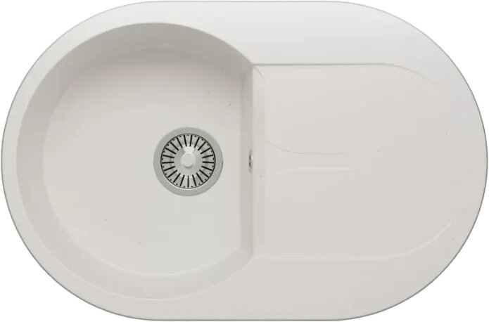 Мойка кухонная Polygran Atol 679030 76x50, мойка для кухни, белая, с крылом, овальная, матовая