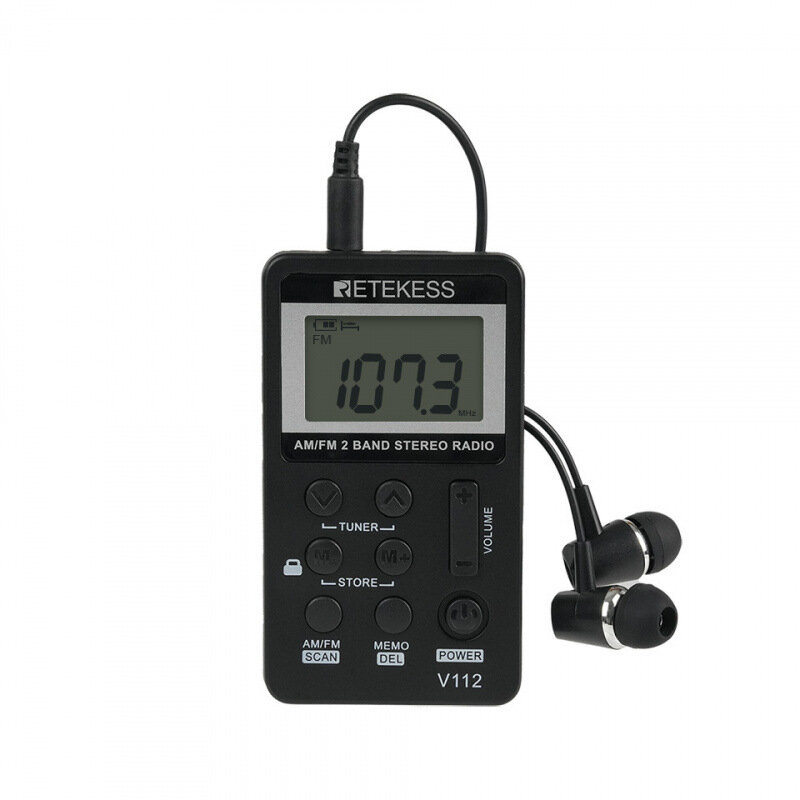 Портативный мини радиоприемник Retekess V-112 FM AM с зарядкой Type-C черный