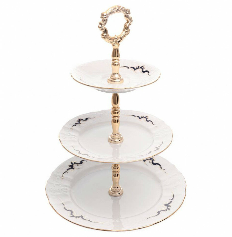 фото Этажерка 3-х ярусная Thun "Бернадотт /Синие вензеля /золото" / 253923