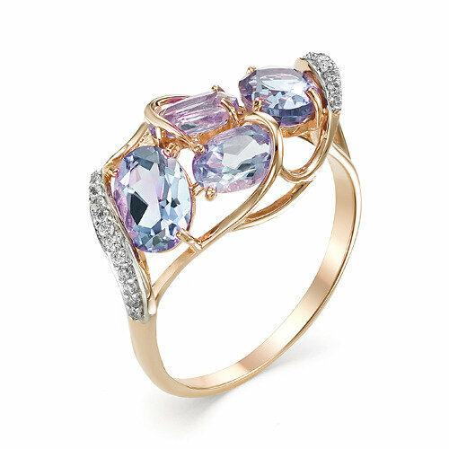 Кольцо MAGIC STONES, красное золото, 585 проба, топаз, фианит, размер 18, голубой позолоченное кольцо с эмалью и фианитам 93010322 18