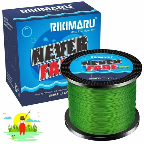 фото Плетеный шнур rikimaru never fader pex8 / 0.16мм, 20lb-9.07кг, light green, 548м, / леска плетенка для рыбалки