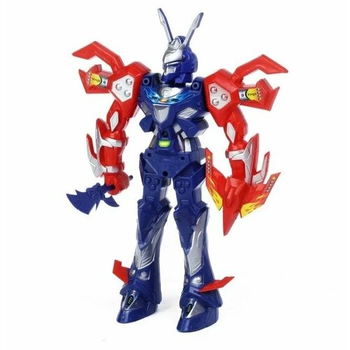 Робот на батарейках размер 19.6.26 см синий с красным есть свет.