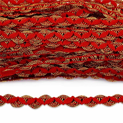 С884Г7 Тесьма вязаная отделочная 15мм*10м (красный/золото)