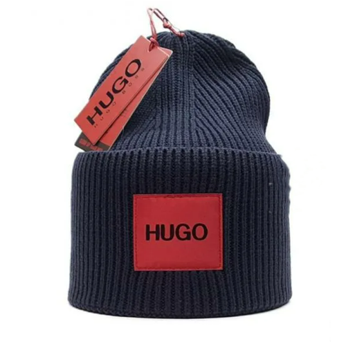 Шапка бини HUGO, размер OneSize, синий шапка бини hugo демисезон зима шерсть размер onesize белый