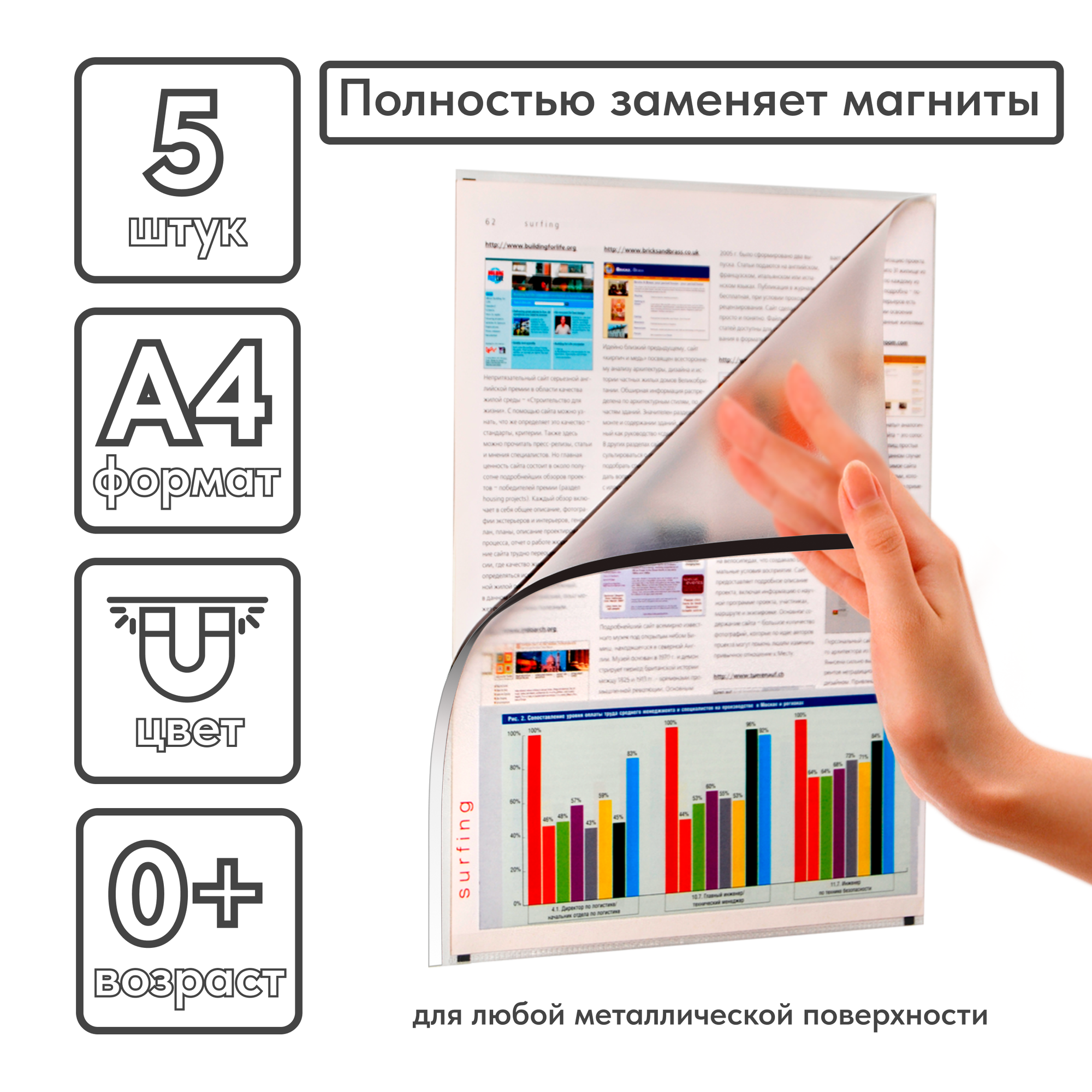 Магнитная папка-уголок BoardSYS. Комплект 5 шт. Белые