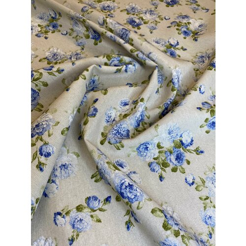 Хлопковая портьерная ткань для пошива, принт цветы. Высота 275 см