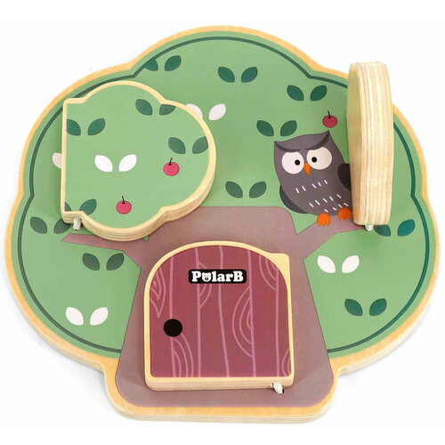 Обучающая игра Прятки на дереве в коробке открывающиеся дверки, за которыми лиса, сова и ежик