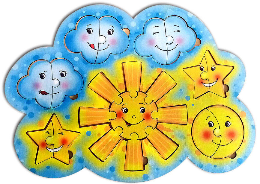 Деревянный пазл-вкладыш Smile Decor "Солнышко и его друзья", развивающий игровой набор для малышей