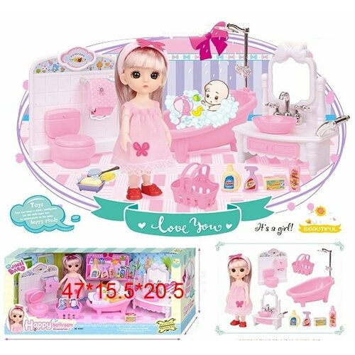 Shenzhen toys Кукла (16см) и ванная комната (8 предметов) в коробке
