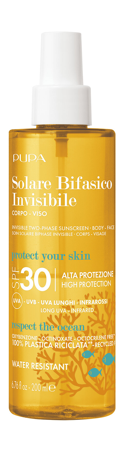 PUPA Солнцезащитный двухфазный спрей для лица и тела Invisible Two-Phase Sunscreen SPF30 , 200 мл