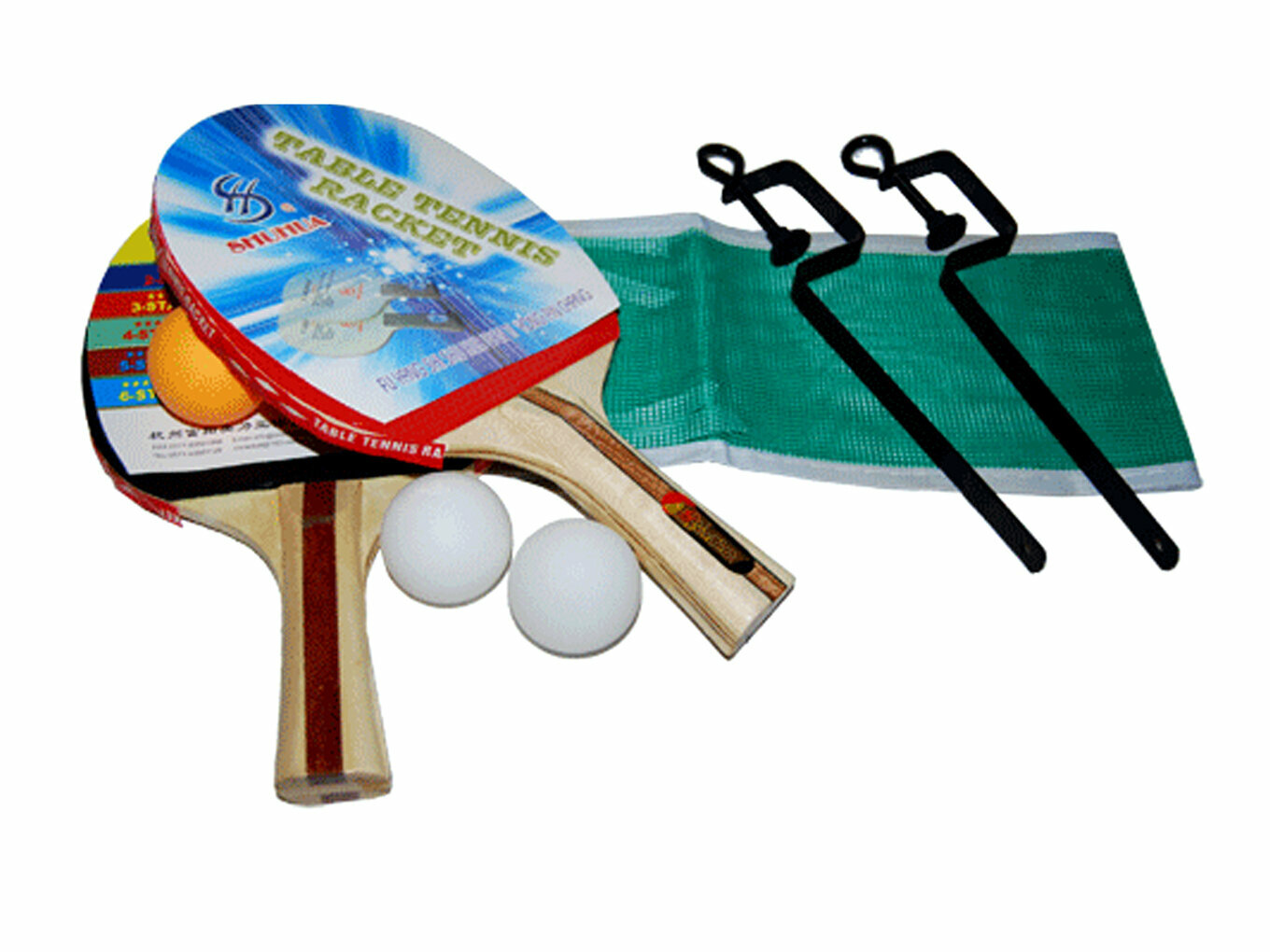 Набор для настольного тенниса (2 ракетки + 3 мячика + сетка + стойка) 014