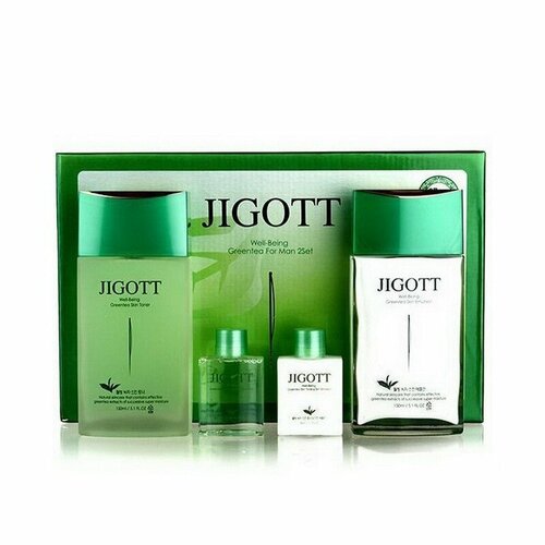 Набор мужской для ухода за лицом JIGOTT Well-Being Green Тea Homme Skin Care 2 Set (150 мл*2 шт/30 мл*2 шт) тонер для лица deoproce premium greentea total solution toner 260 мл