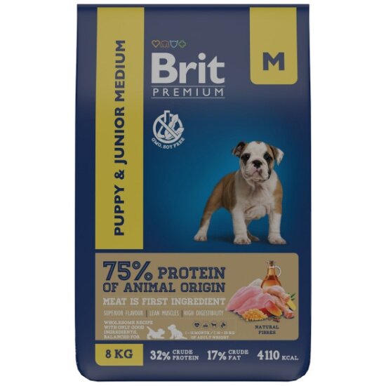 Корм для собак Brit Premium Dog Puppy and Junior Medium для щенков и молодых собак, с курицей 8 кг