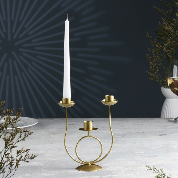 Подсвечник "Трио" металл на одну свечу, 17х18 см, золотой