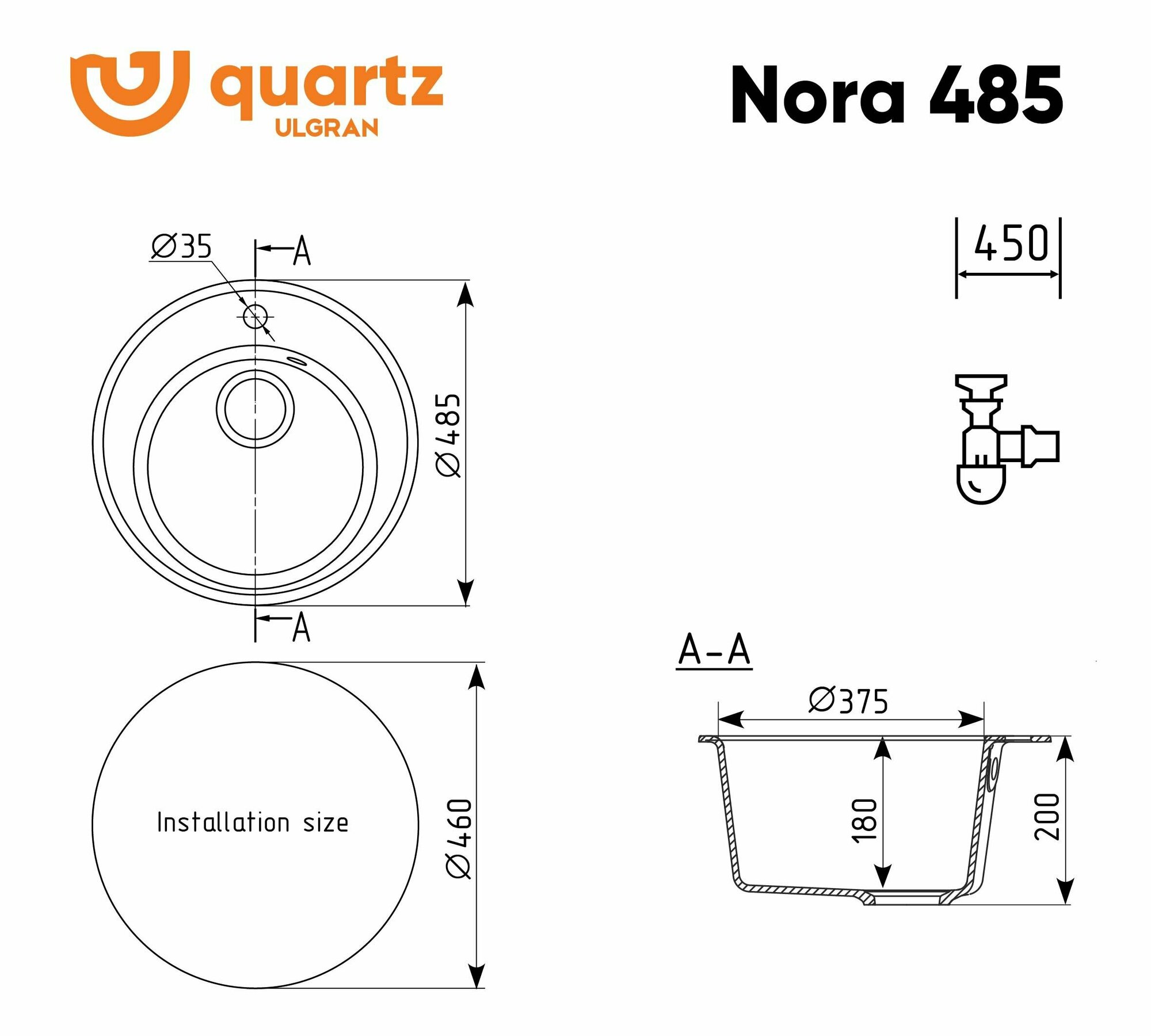 Мойка ULGRAN Quartz Nora 485-06 Трюфель - фотография № 7