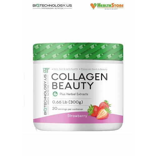 Biotechnology.US Collagen Beauty 300г (клубника) Коллаген порошок c витамином С и ягоды асаи, цинк, селен