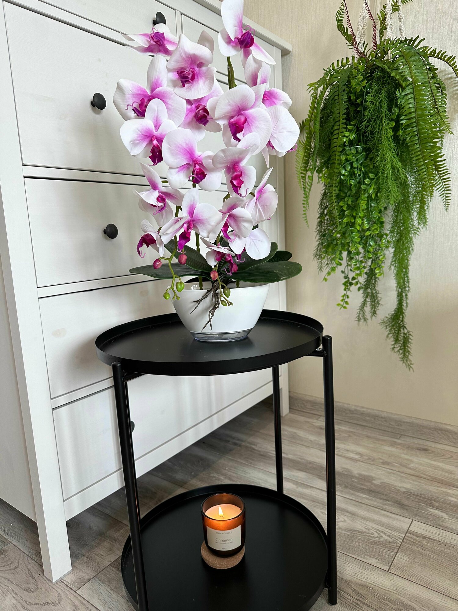 Искусственная Орхидея силиконовая в кашпо для декора интерьера