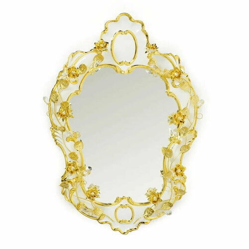 EMOZIONI Зеркало настенное, декор цветы 57хН84 см, керамика, цвет белый, декор золото, swarovski