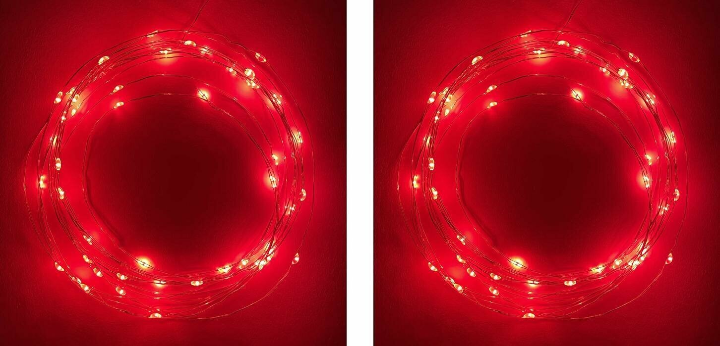 Гирлянда ЭРА Нить 3xAA 50Led 5м IP20 красный (комплект из 2 шт)